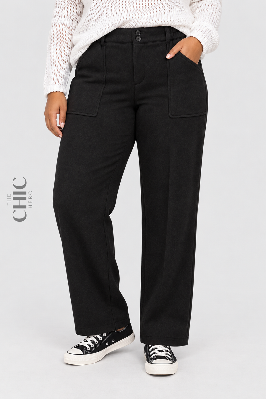 Fleece-Lined Relaxed Black Trousers