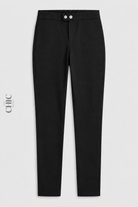 Black double-button high-rise stretch pencil trousers, clean front product view