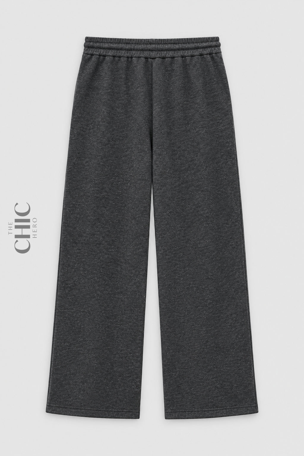 Dark grey ribbed wide-leg trousers back view with elasticated waistband