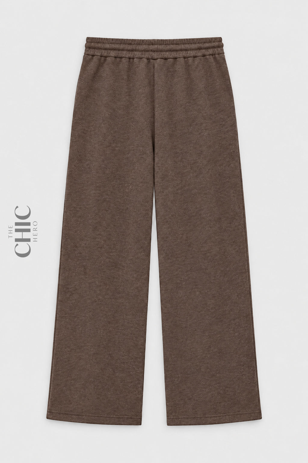 Coffee brown ribbed wide-leg trousers back view with elasticated waistband