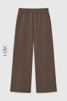 Coffee brown ribbed wide-leg trousers back view with elasticated waistband
