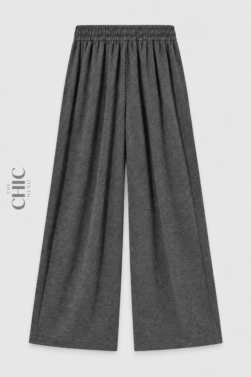 Dark grey fleece-lined wide-leg trousers back product view