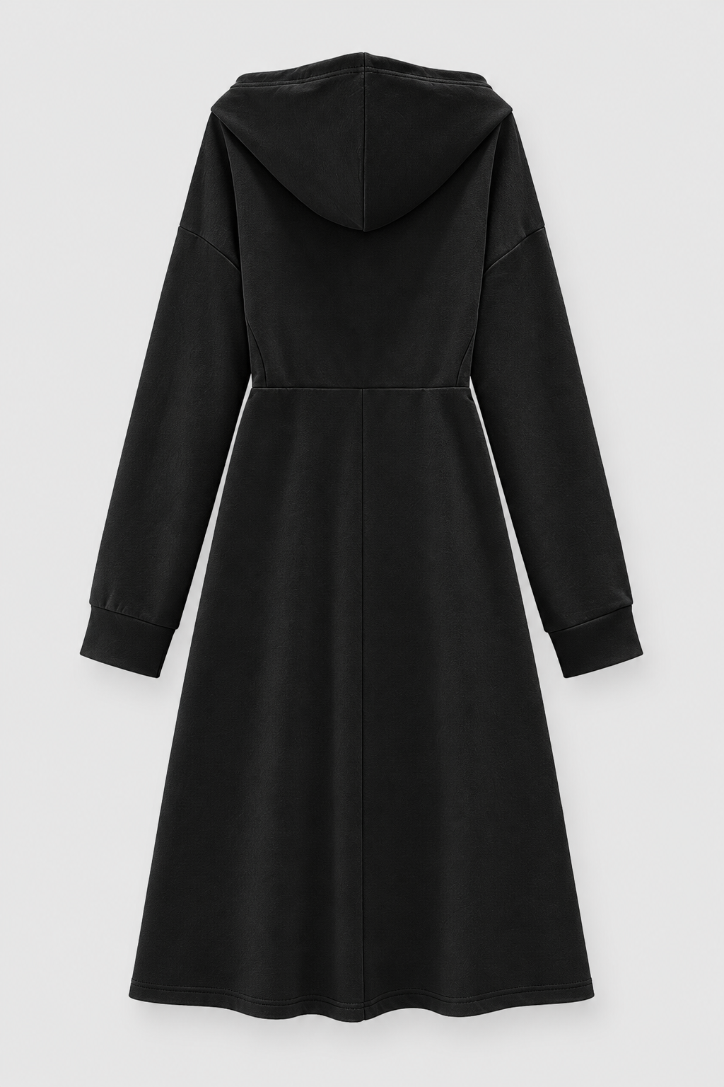 Black half-zip hooded sweatshirt dress back product view