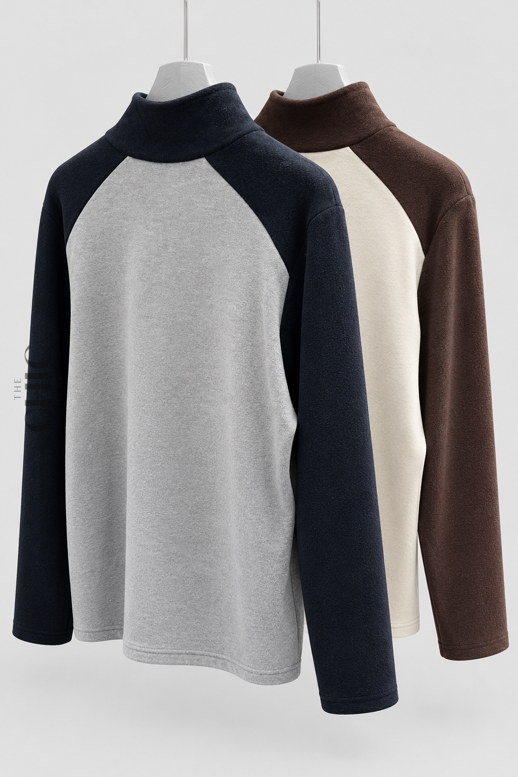 Navy and Coffee colour-block fleece tops back product view