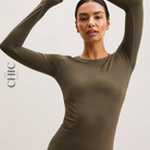 The Chic Hero Moss Green Fitted Long-Sleeve Active Top – Sculpt front product image
