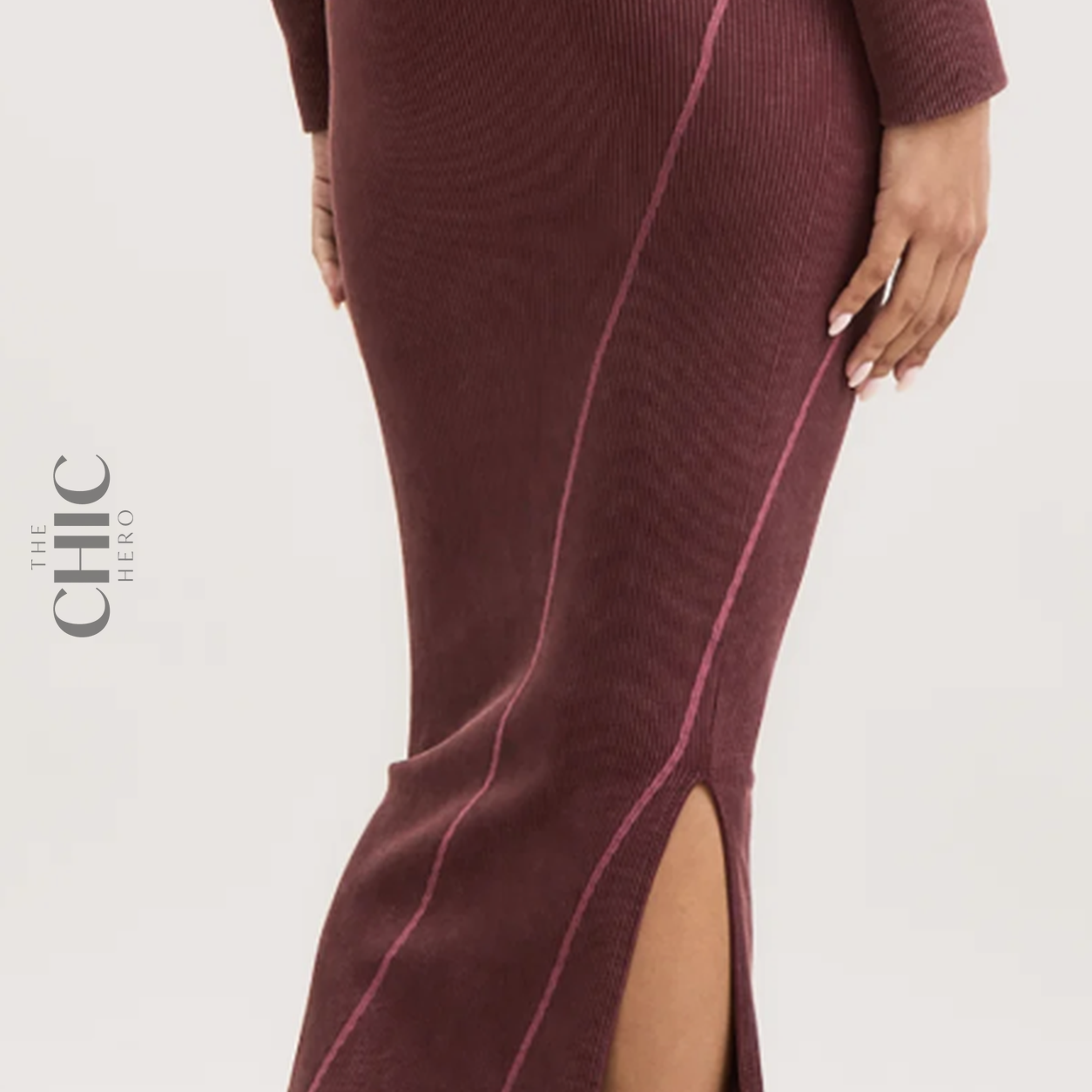 The Chic Hero Burgundy Ribbed Side-Slit Maxi Skirt – Flow front product image