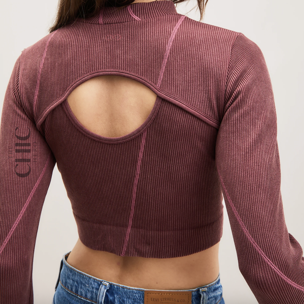The Chic Hero Burgundy Ribbed Cutout Long-Sleeve Top – Flow front product image