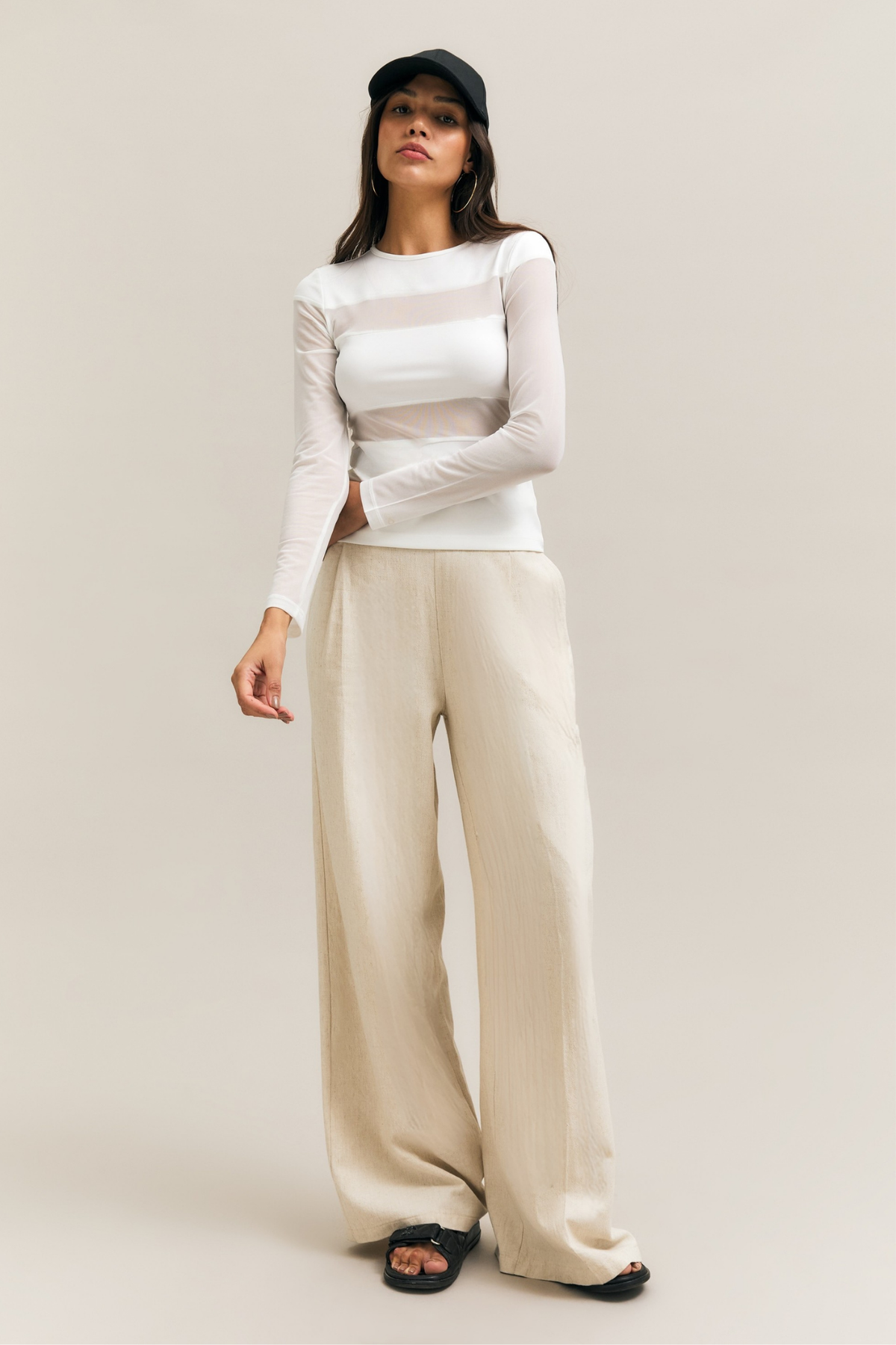 Cream Fluid Wide-Leg Trousers – Persuasion – view 01