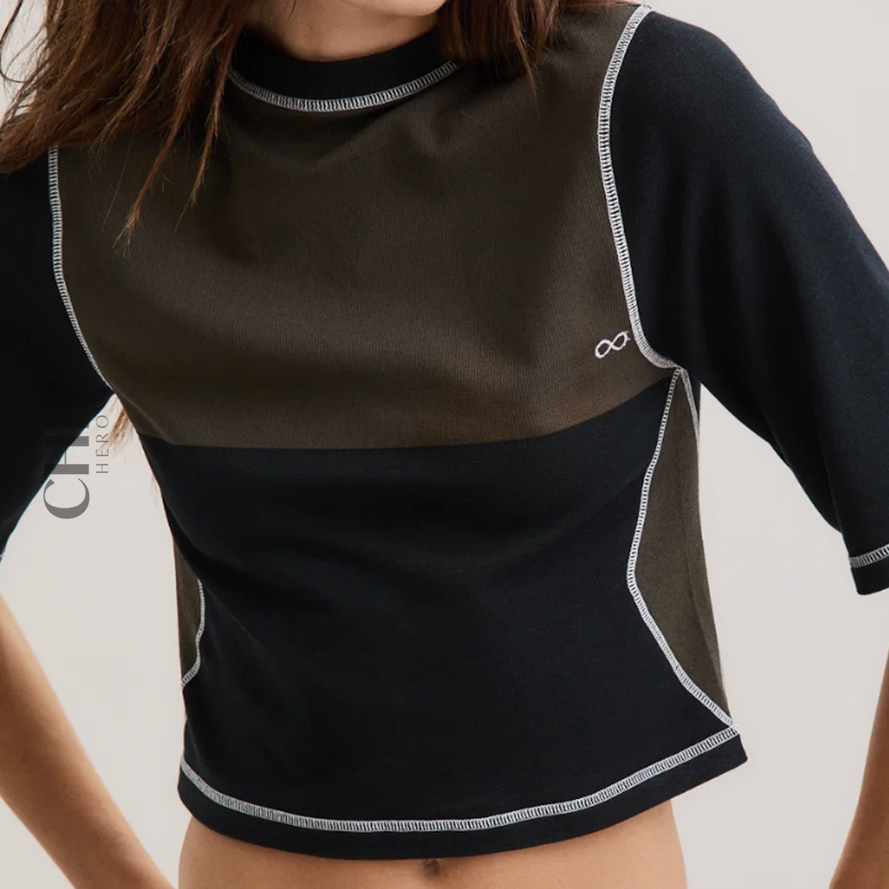 The Chic Hero Black & Stone Colour-Block Relaxed Tee – Shift front product image