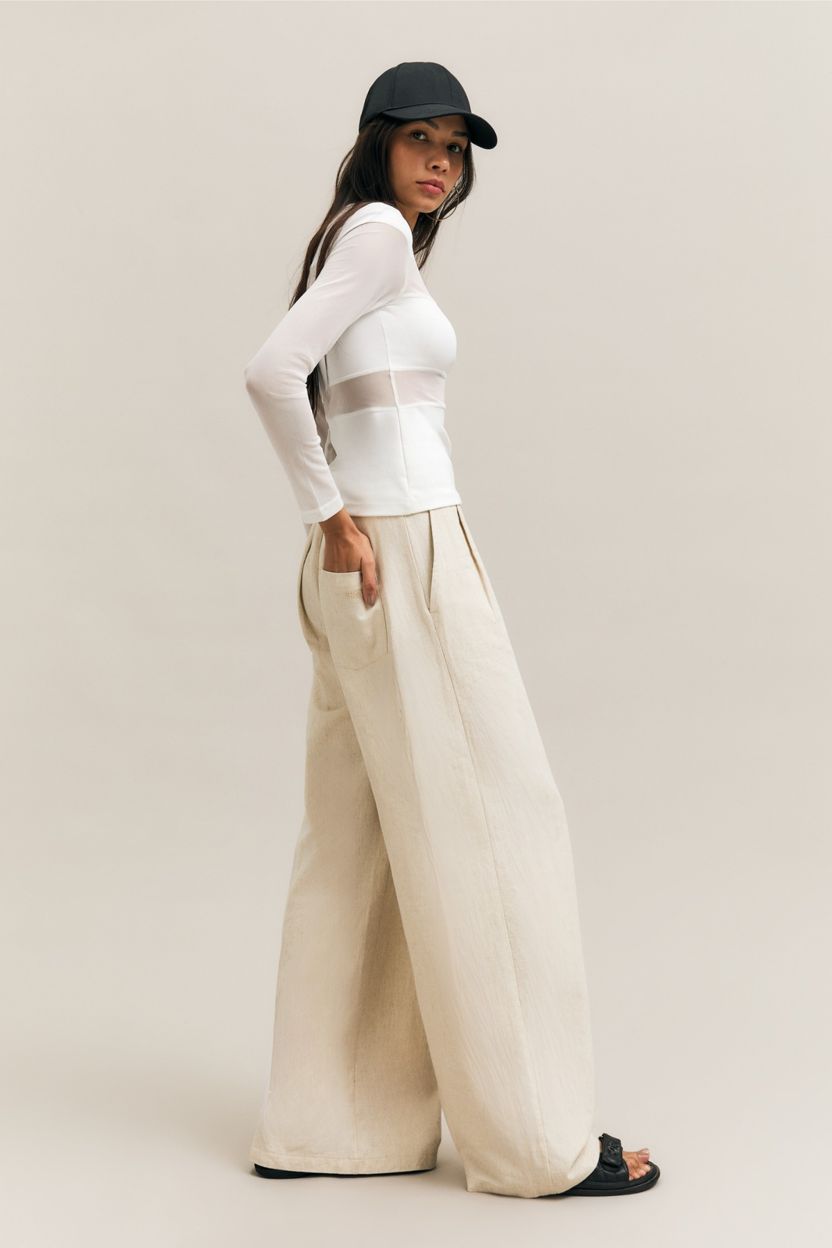 Cream Fluid Wide-Leg Trousers – Persuasion – view 02