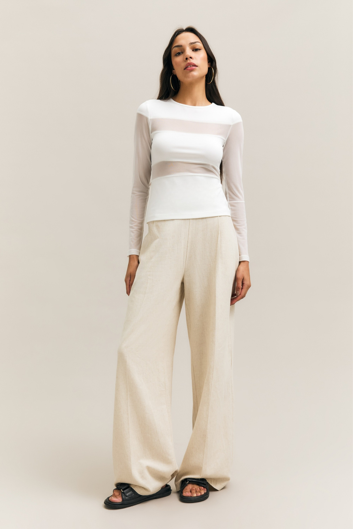 Cream Fluid Wide-Leg Trousers – Persuasion – view 03