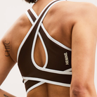 The Chic Hero Espresso Brown Contrast-Strap Sports Bra – Flex Sculpt front product image