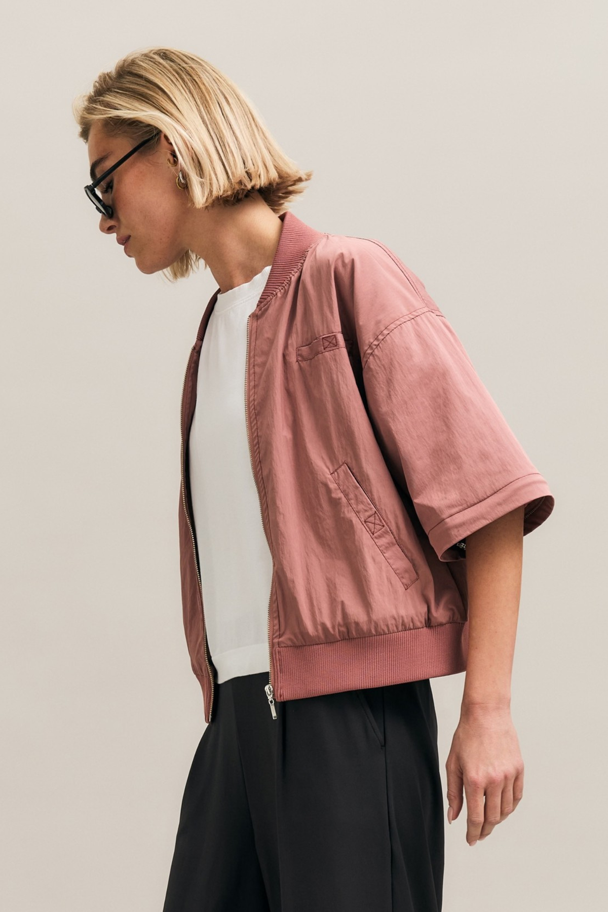 Dusty Rose Zip-Sleeve Bomber Jacket – Staple – view 09