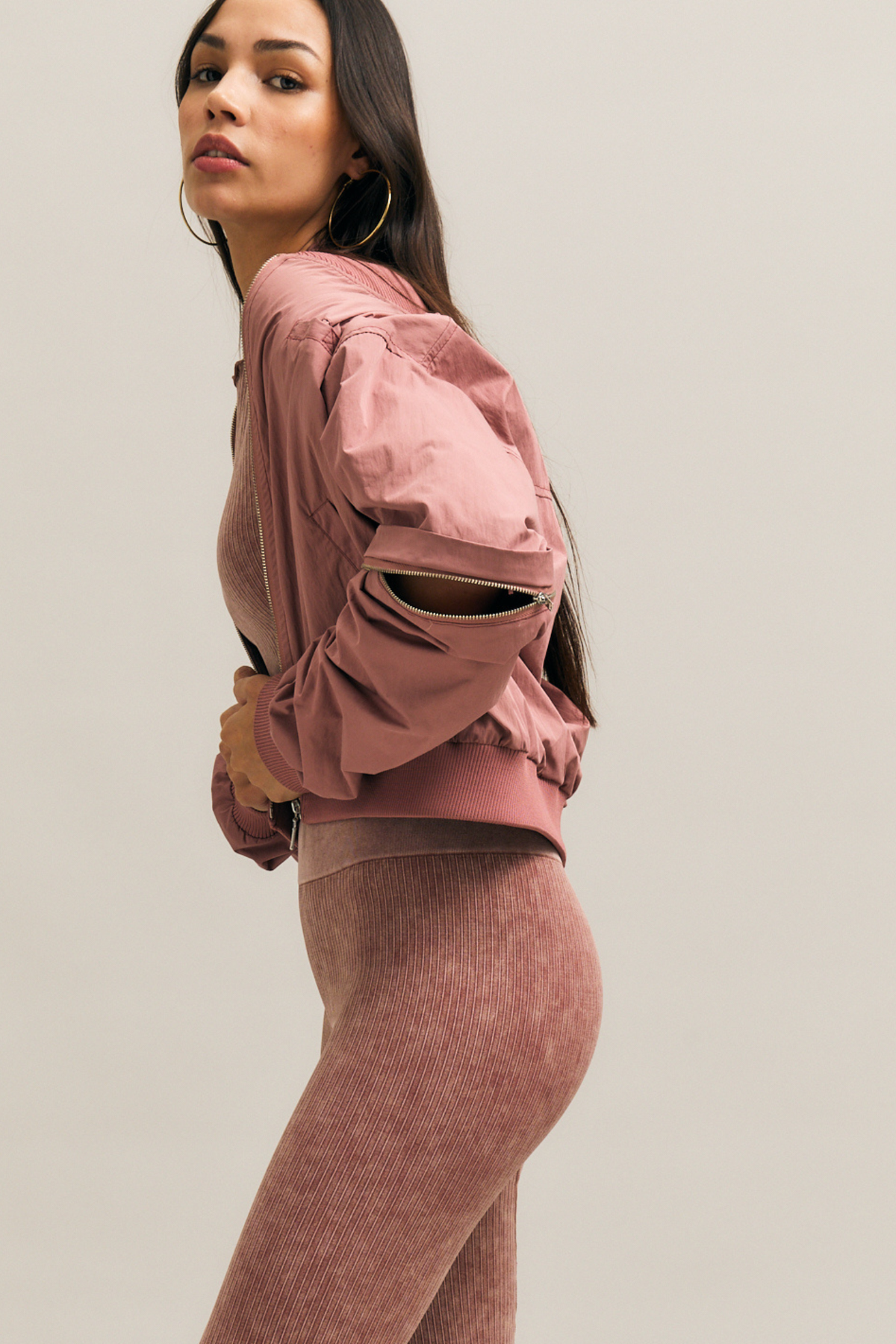 Dusty Rose Zip-Sleeve Bomber Jacket – Staple – view 05