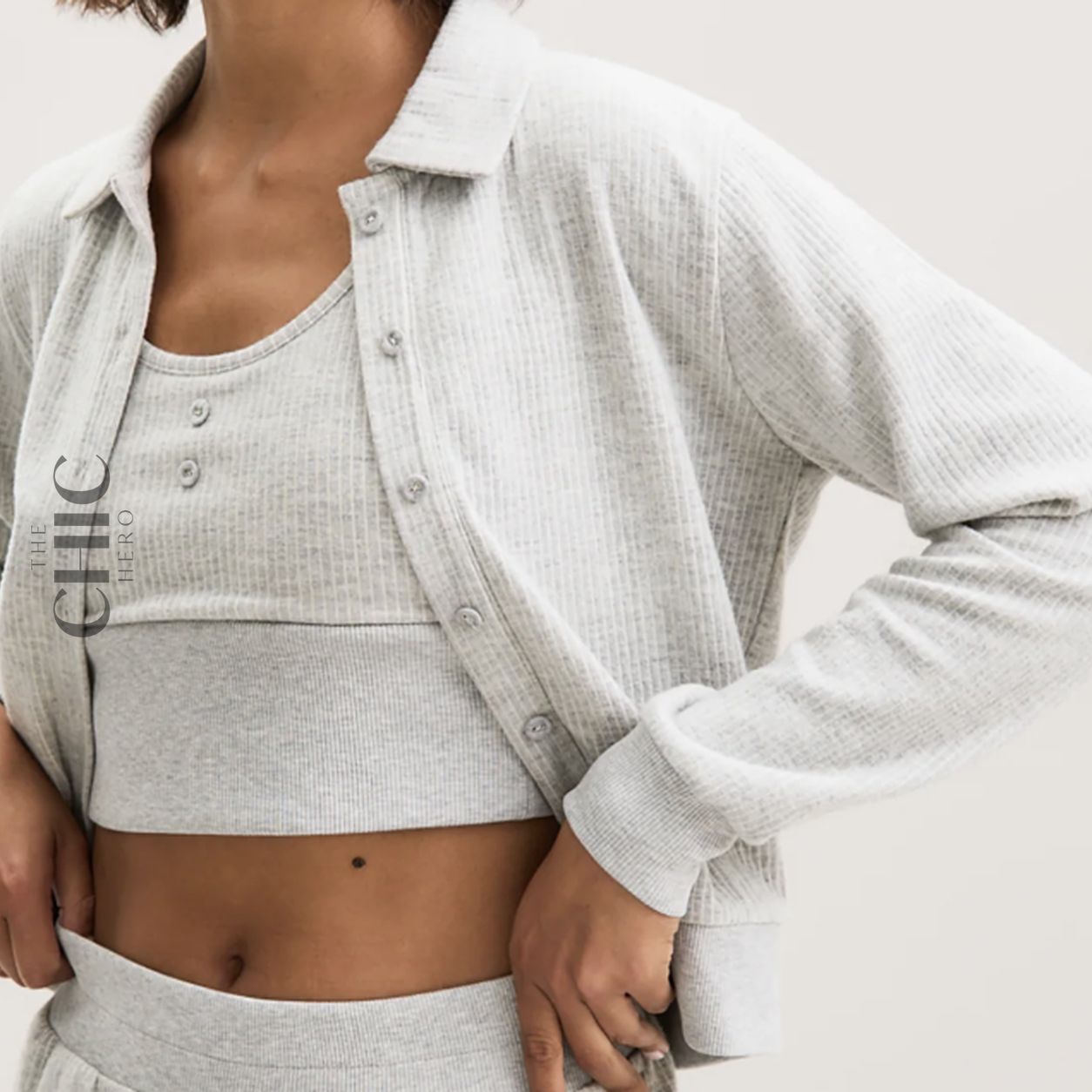 The Chic Hero Stone Grey Pinstripe Cropped Cardigan – Terra front product image