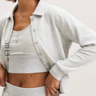 The Chic Hero Stone Grey Pinstripe Cropped Cardigan – Terra front product image