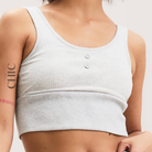 The Chic Hero Stone Grey Pinstripe Button-Detail Crop Top – Terra front product image