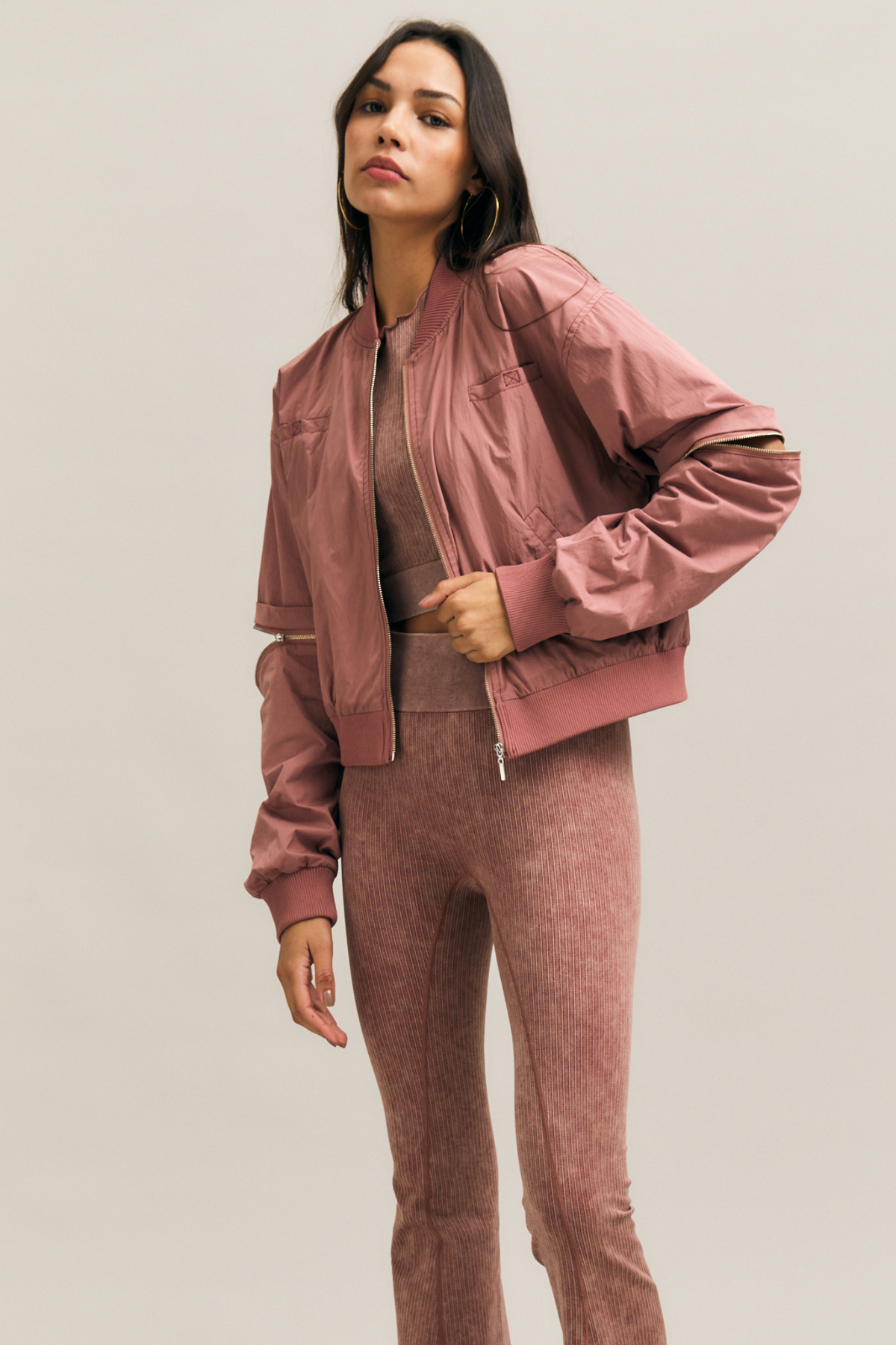 Dusty Rose Zip-Sleeve Bomber Jacket – Staple – view 04