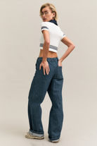 Navy Pinstripe Wide-Leg Denim Trousers – In Line – view 06