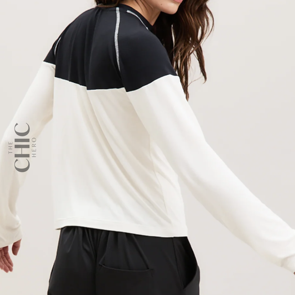 The Chic Hero Black & Stone Colour-Block Long-Sleeve Tee – Layer front product image