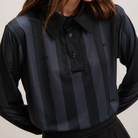 The Chic Hero Black Stripe-Detail Long-Sleeve Polo – Striker front product image