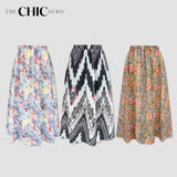 High Waist Print Chiffon Midi Skirt