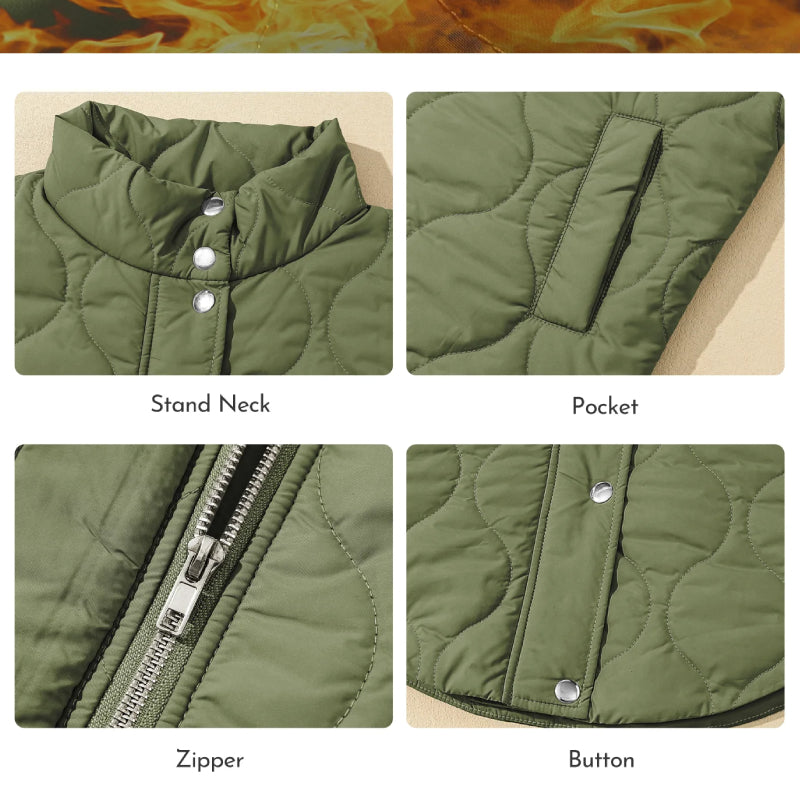 Pre-Order]Women Cropped Puffer Vest Stand Collar Sleeveless
