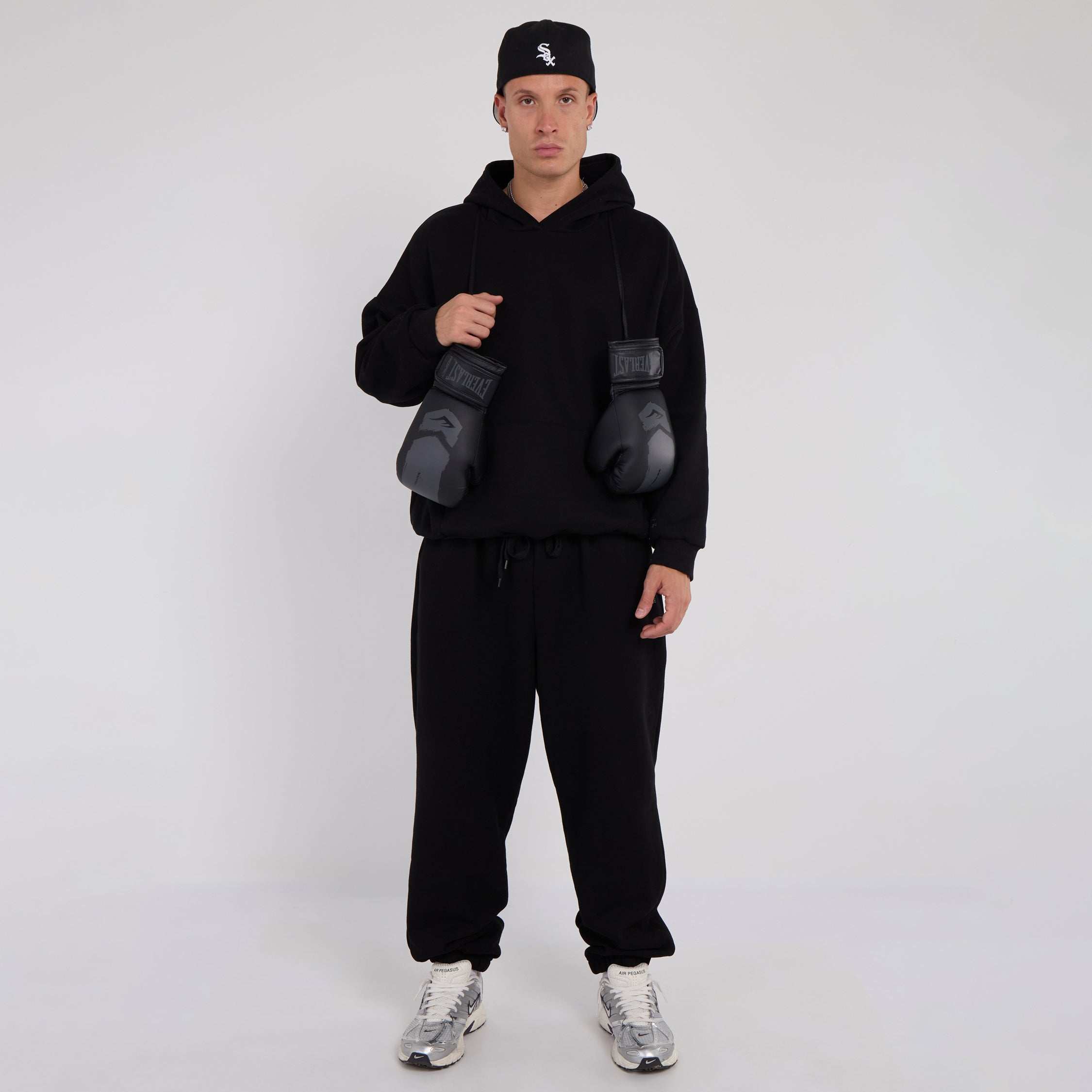 Unisex Black Minimalist Fleece Hoodie & Jogger Set Neutral Lounge