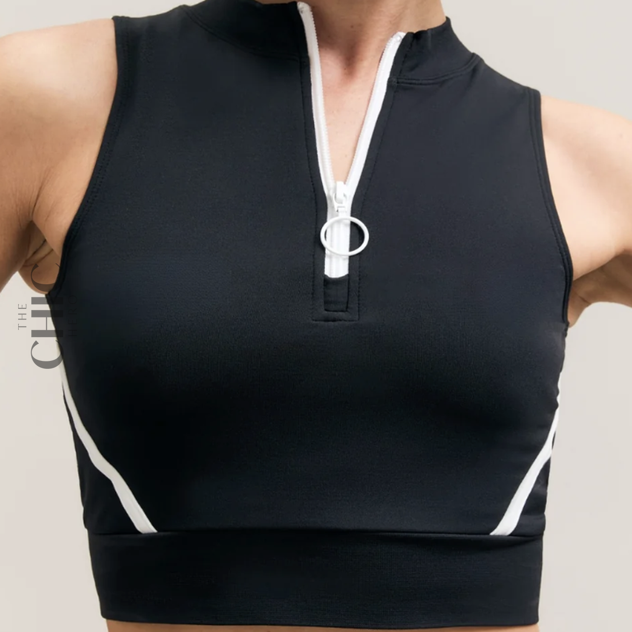 The Chic Hero Black Half-Zip Sleeveless Active Tank – Tempo front product image