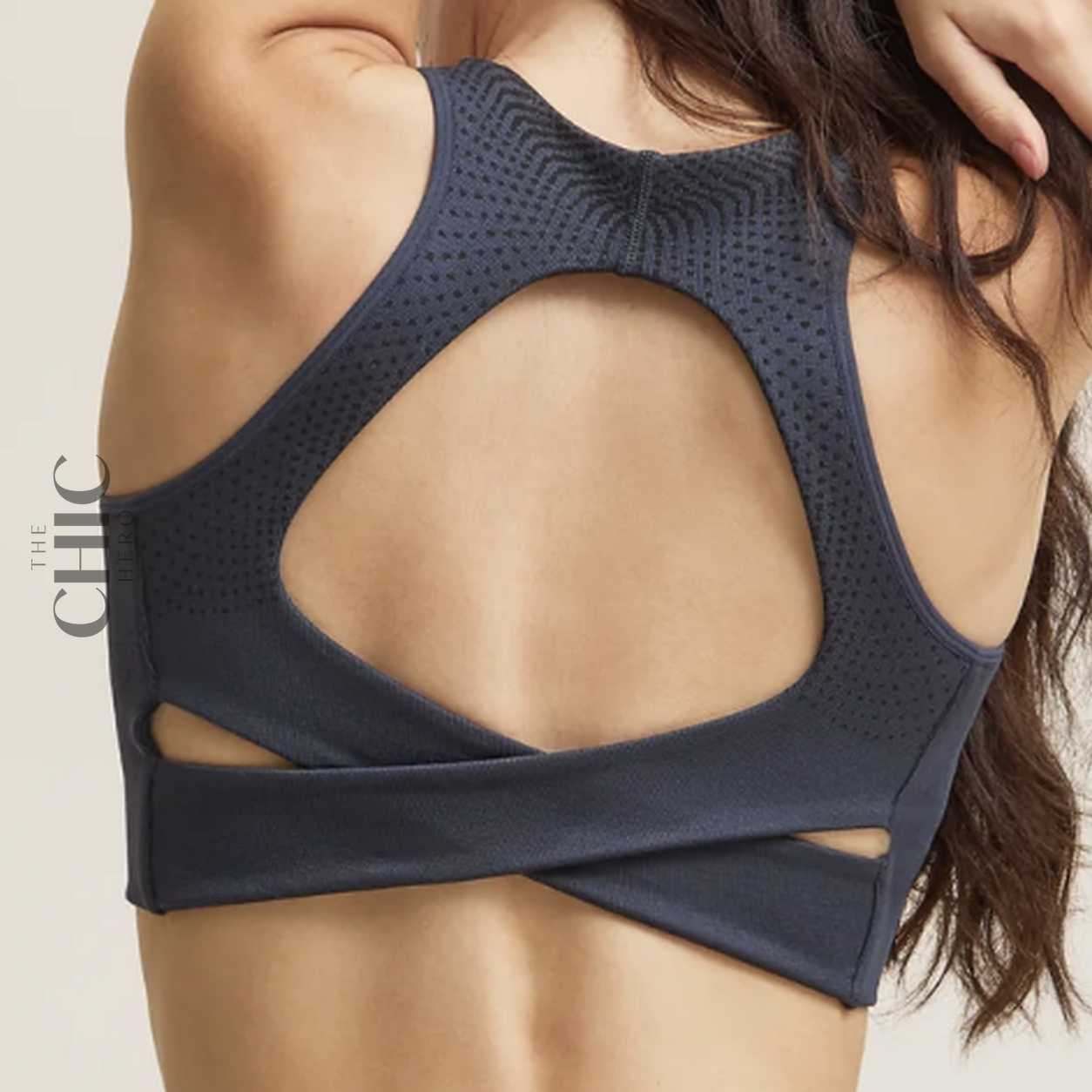 The Chic Hero Navy Cutout-Front Sculpt Sports Bra – Contour front product image
