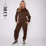 2pcs Oversized Drop Shoulder Drawstring Thermal Hoodie & Sweatpants Sets