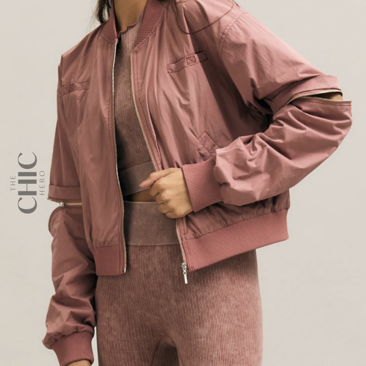 The Chic Hero Dusty Rose Zip-Sleeve Bomber Jacket – Staple front product image