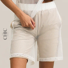 The Chic Hero Cream Layered Mesh Performance Shorts – Scrum front product image