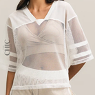 The Chic Hero White Oversized Mesh-Panel Sports Tee – Scrum front product image