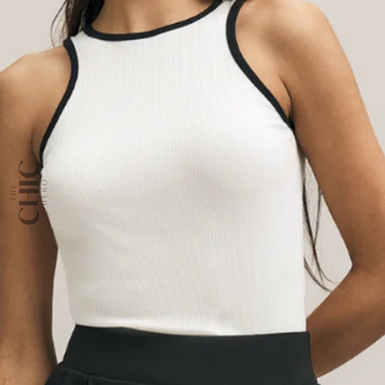 The Chic Hero White Ribbed Racer Tank – Spry front product image