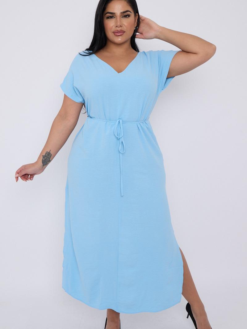 V Neck Batwing Sleeve Tie Waist Maxi Dress