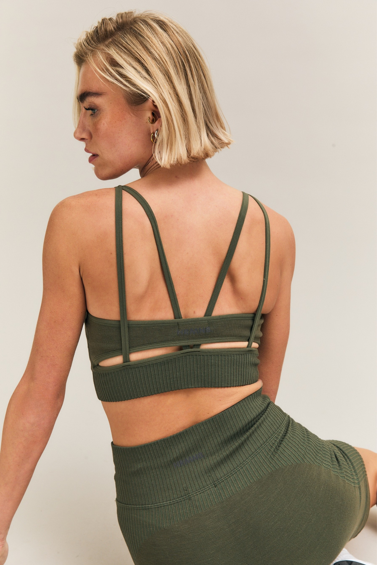 Forest Green Ribbed Strappy-Back Sports Bra – Venus – view 02
