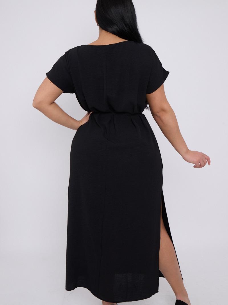 V Neck Batwing Sleeve Tie Waist Maxi Dress