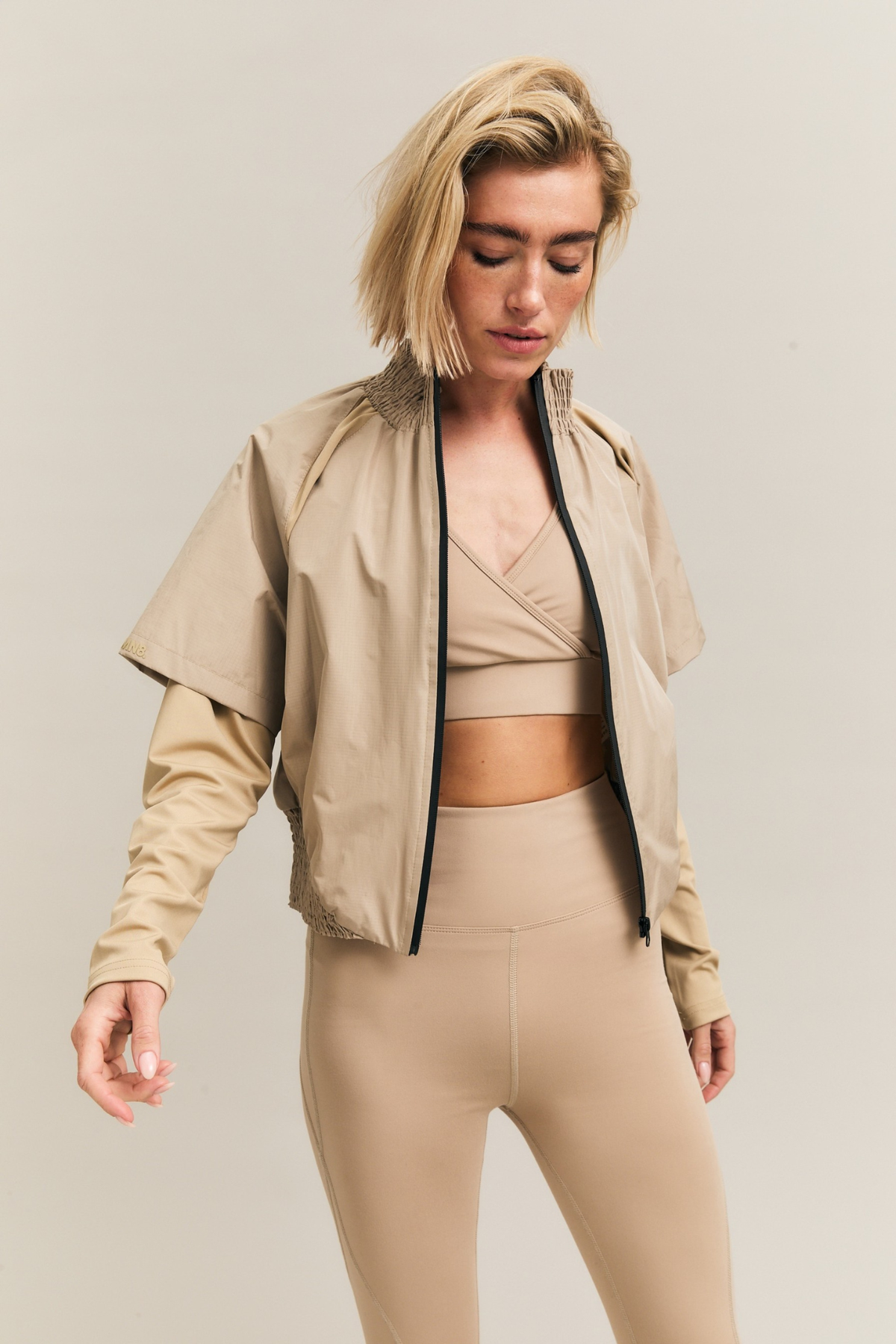 Cream Gathered-Hem Zip Jacket – Pace – view 07