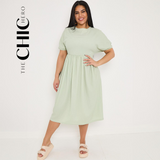 [3 Colours, UK size 12-26] ChicHero Textured Elasticated Waist Skater Dress With Tie Back Neck