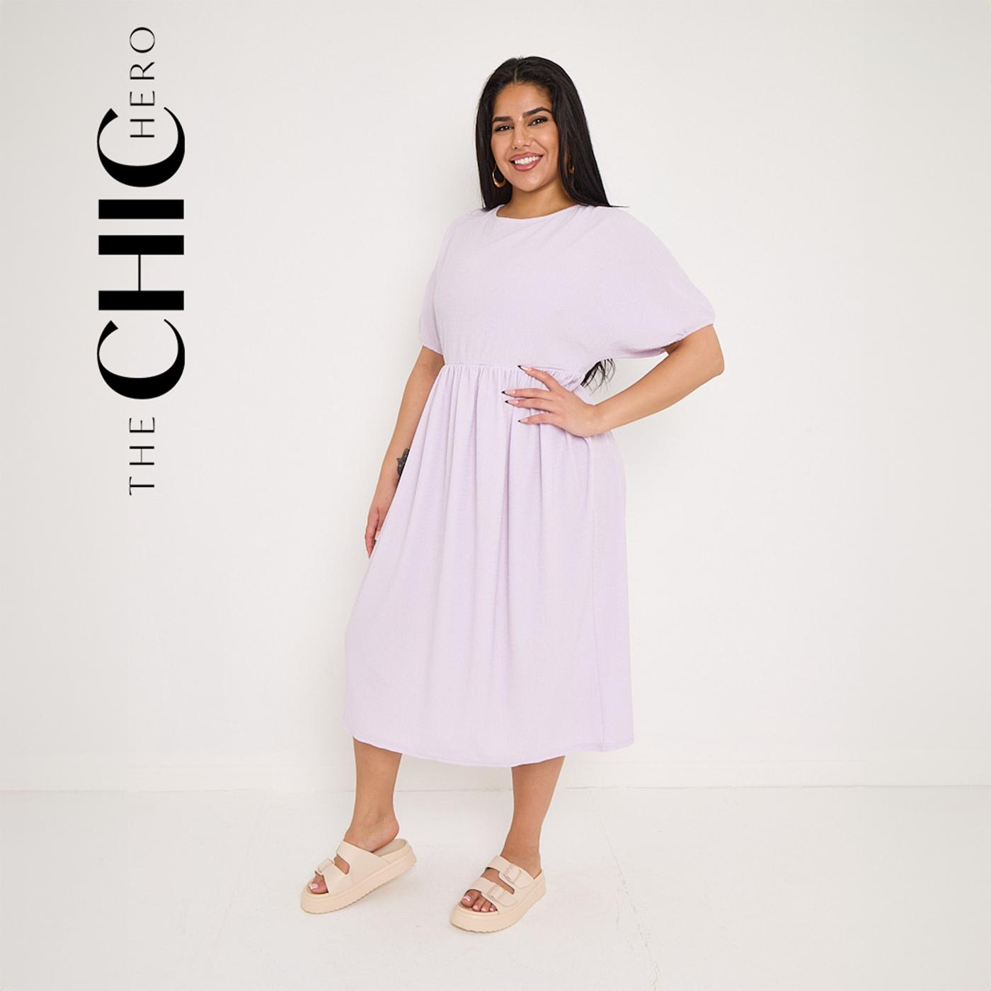 [3 Colours, UK size 12-26] ChicHero Textured Elasticated Waist Skater Dress With Tie Back Neck