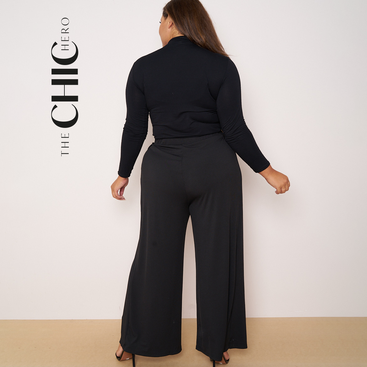 Plus Size Black Wide-Leg Palazzo Pleated Pants with Drawstring | TheChichero