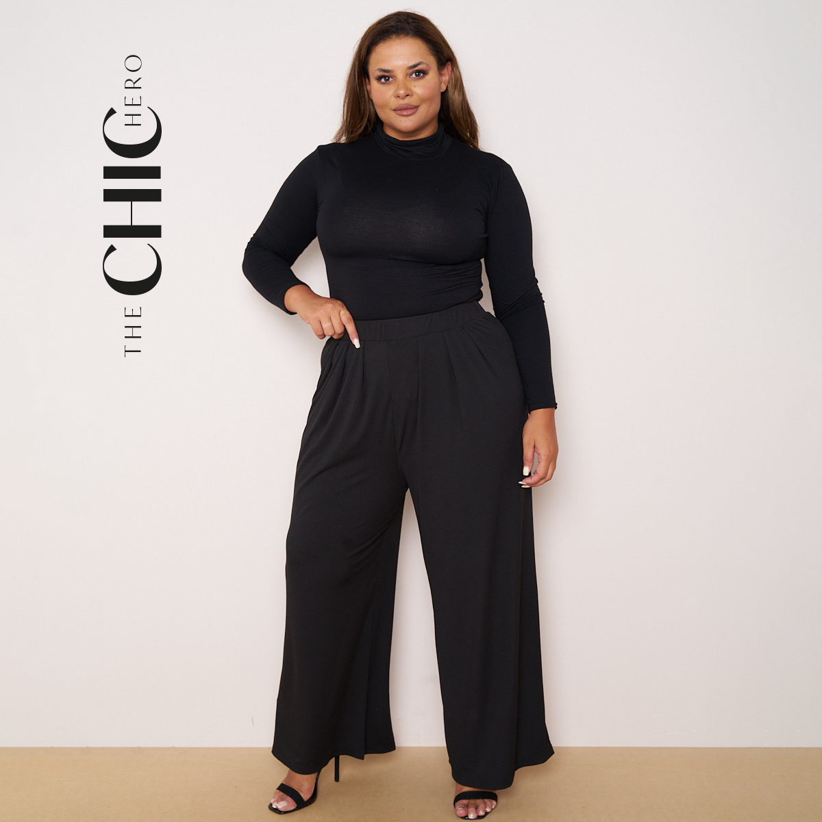 Plus Size Black Pleated Palazzo Pants with Wide Leg and Drawstring Waist