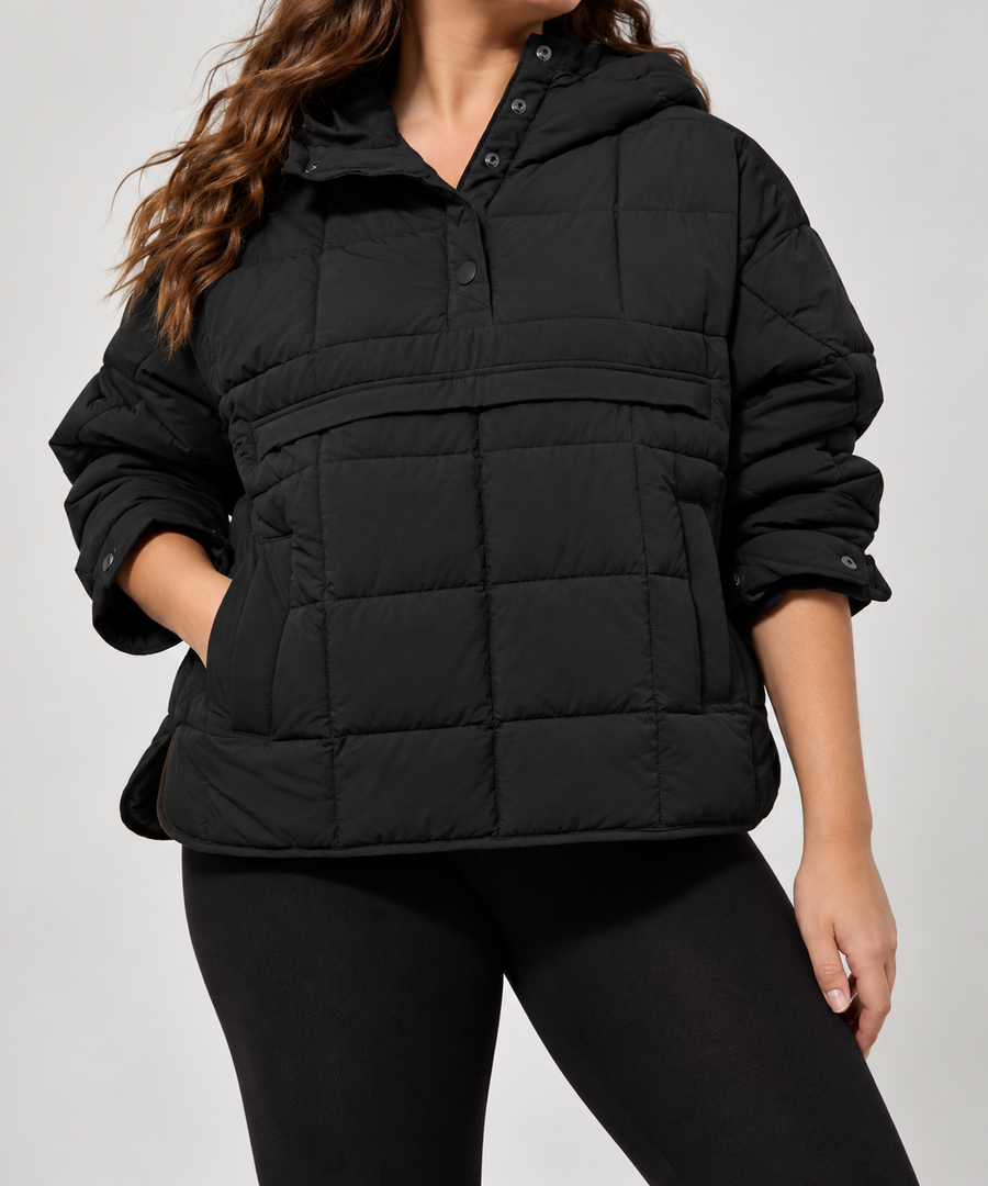 Oversized Grid Quilted Hooded Puffer Jacket