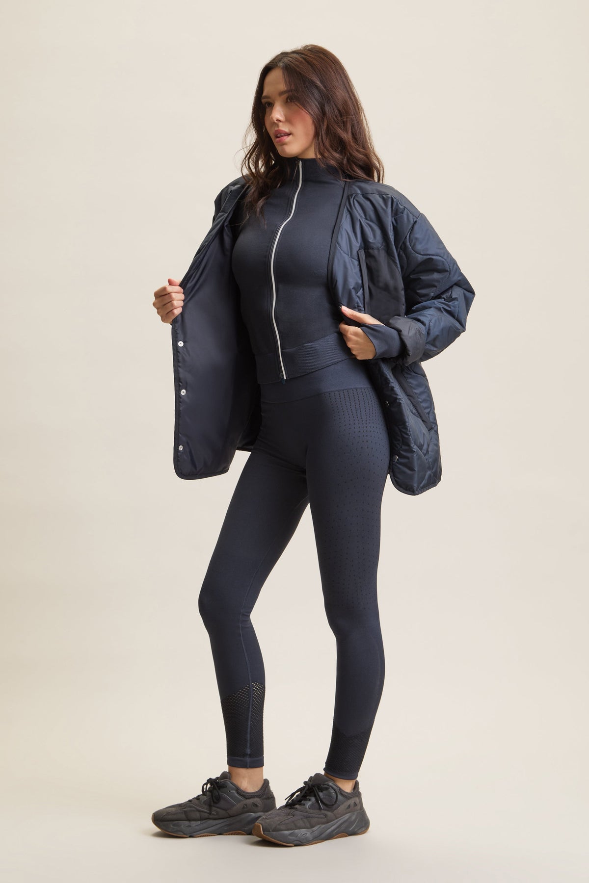Navy Longline Quilted Jacket – Wave – view 05