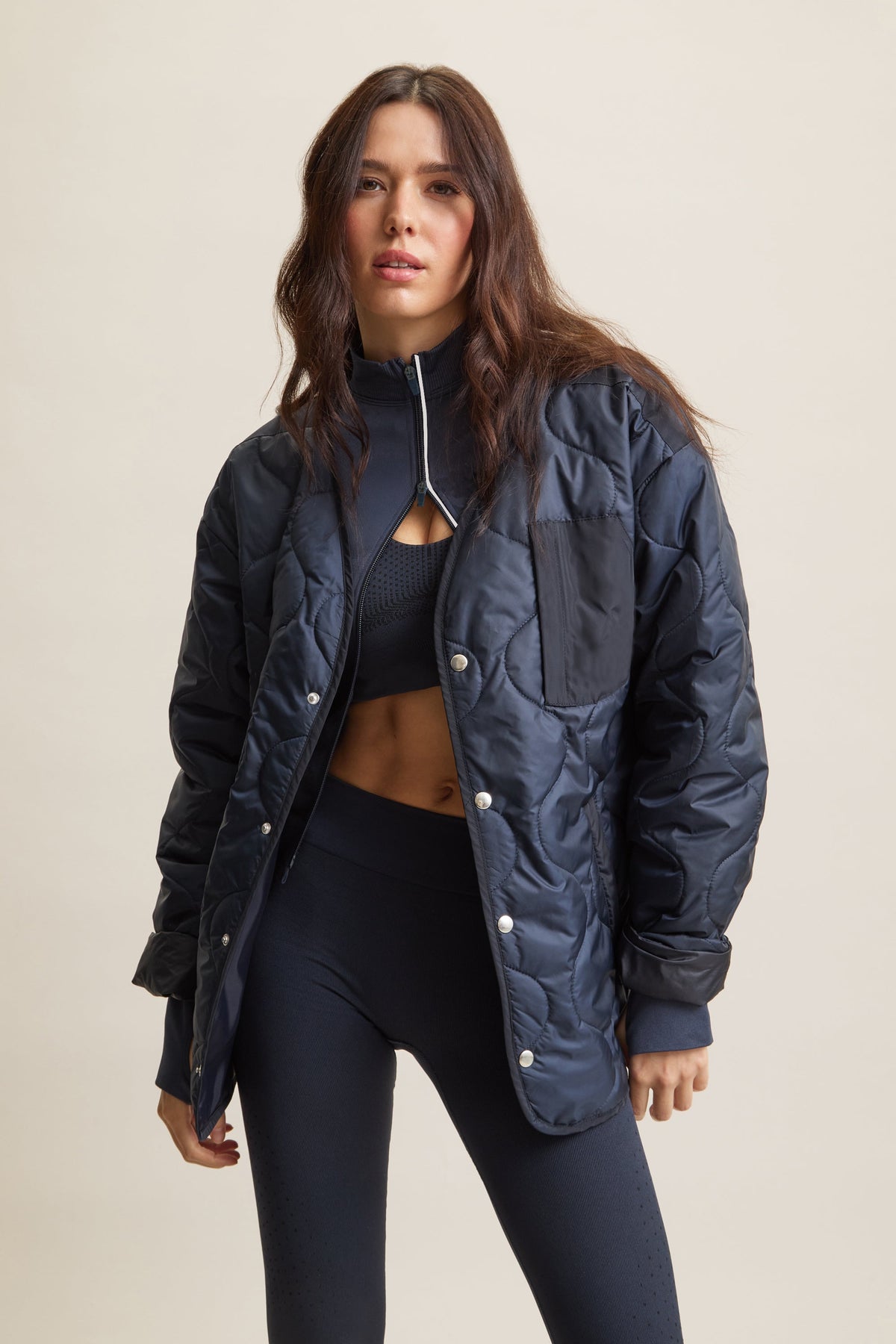 Navy Longline Quilted Jacket – Wave – view 03
