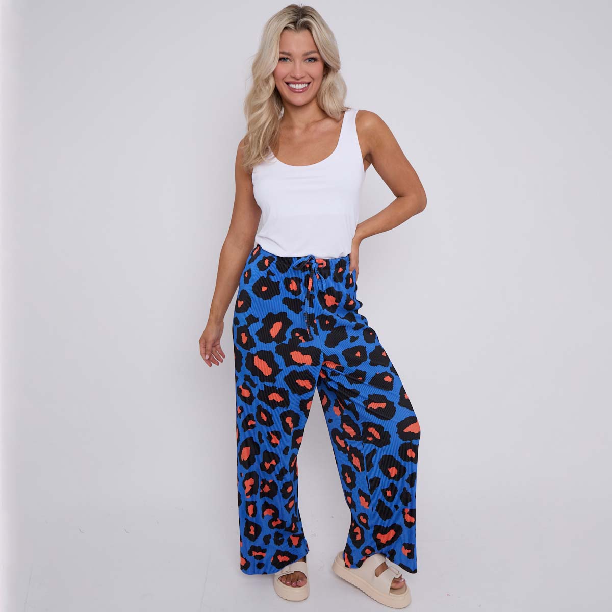Blue Leopard Abstract Wide-Leg Palazzo Pants | TheChichero