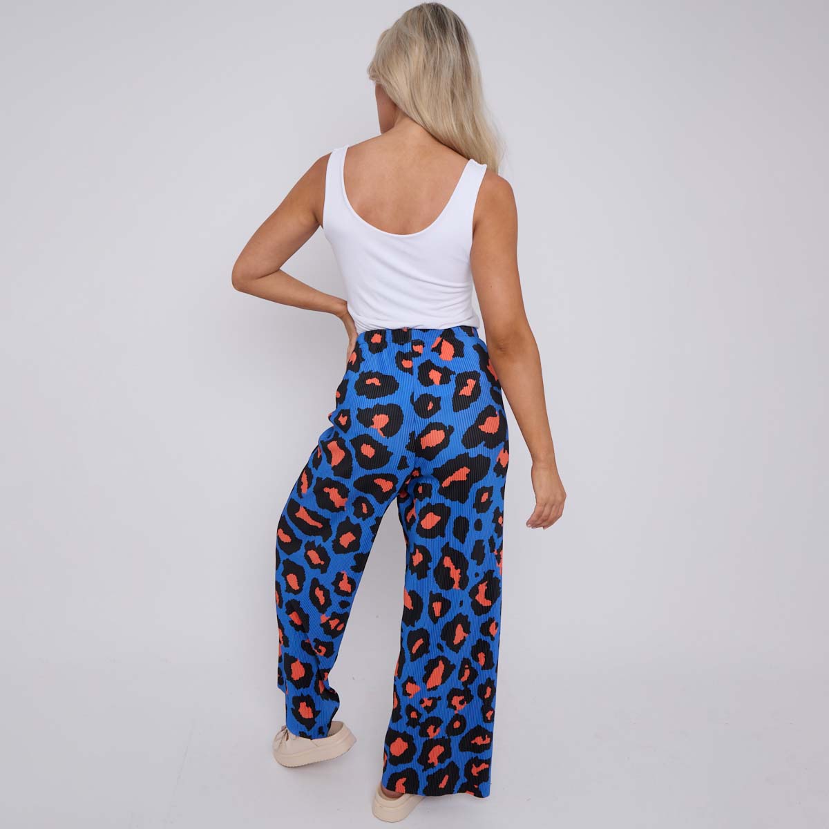Blue Leopard Abstract Wide-Leg Palazzo Pants | TheChichero