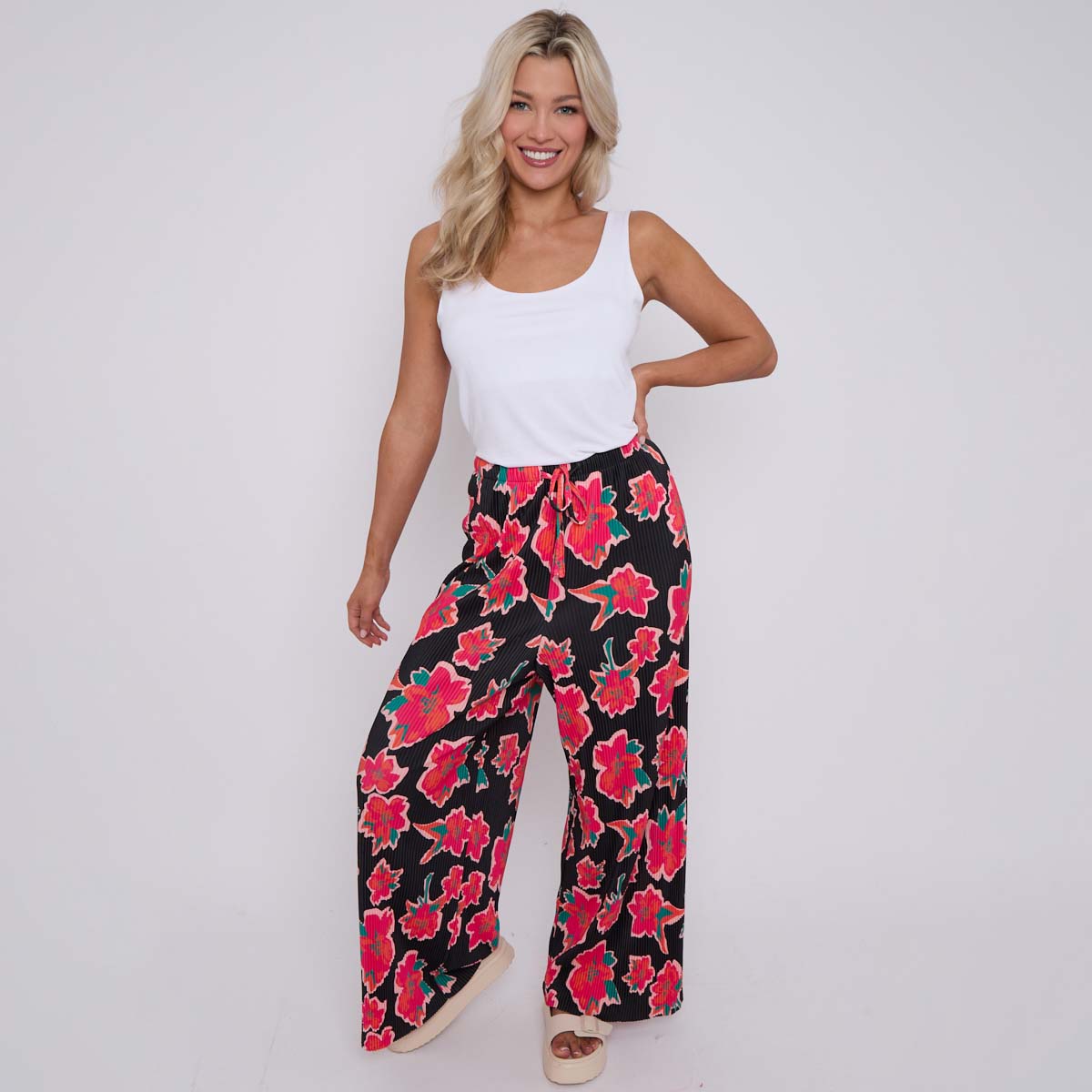 Black Flower Abstract Wide-Leg Palazzo Pants | TheChichero