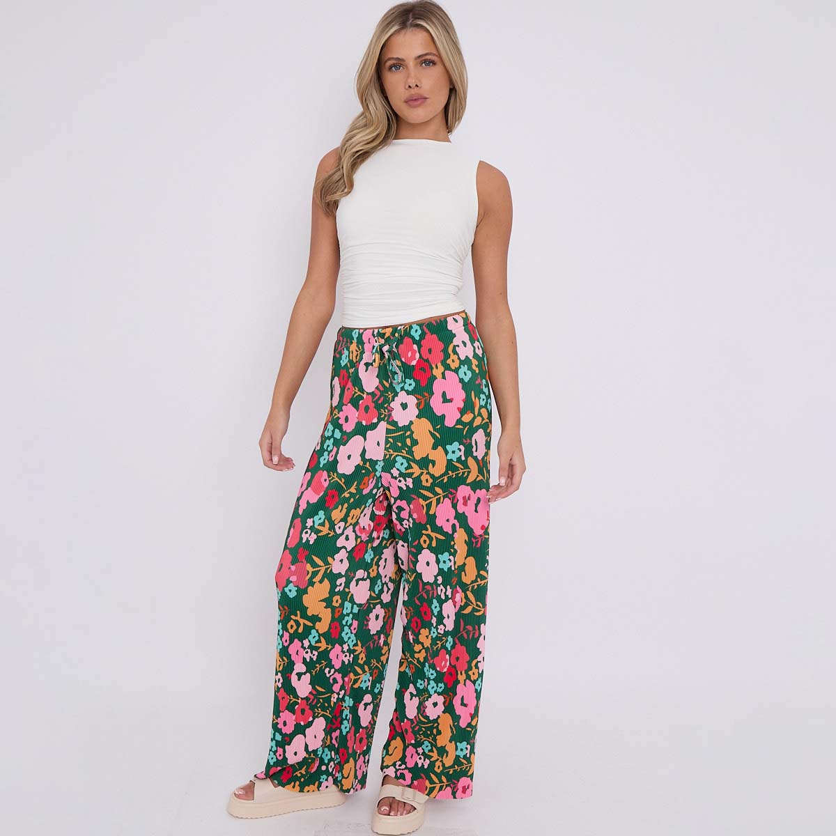 Colourful Small Florals Wide-Leg Palazzo Pants | TheChichero